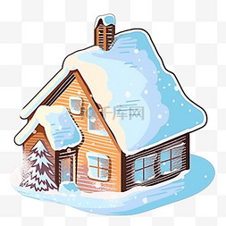 冬天小木屋免抠下雪手绘元素