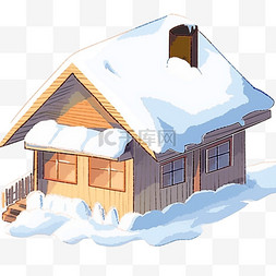 小木屋下雪手绘免抠冬天元素