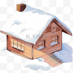 手绘积雪图片_下雪冬天小木屋圣诞手绘元素