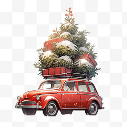 汽车装饰配件图片_圣诞手绘汽车元素立体免扣图案