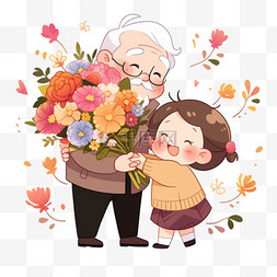 大理石墙背景图片_卡通感恩节孙女献花给爷爷手绘元