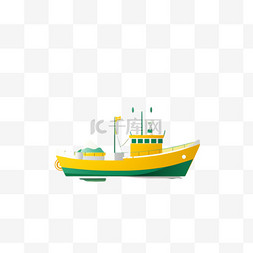 白天绿海上的黄白相间的小船