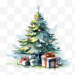 圣诞嗨皮树松树圣诞树扁平风圣诞