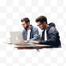 在桌子图片_两个男人坐在桌子旁用笔记本电脑