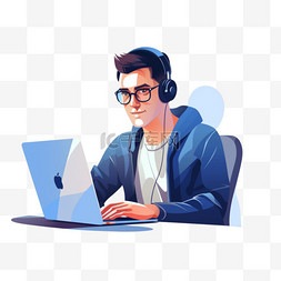 人坐在电脑前图片_戴着耳机坐在电脑前的人