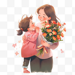 母女献花感恩节卡通手绘元素
