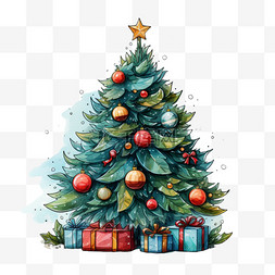 圣诞嗨皮快乐圣诞树扁平风圣诞节