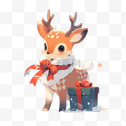 圣诞节圣诞鹿送礼物手绘元素卡通