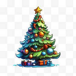 节日圣诞欢庆圣诞节圣诞树扁平风