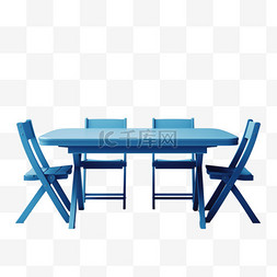 带椅子和椅子的蓝色桌子