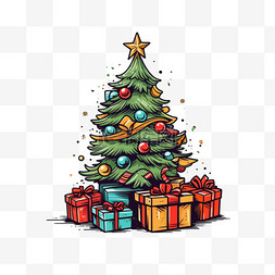 嗨皮元素图片_圣诞嗨皮快乐扁平风圣诞节圣诞树