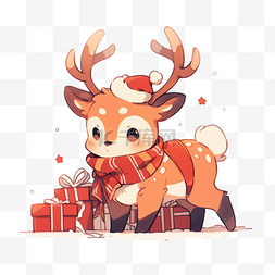 小鹿圣诞节礼物卡通手绘元素