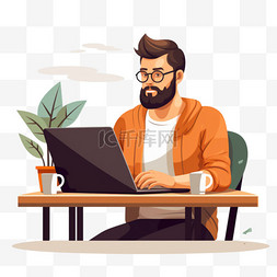 一名男子坐在桌子旁用笔记本电脑