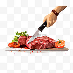 切肉图片_手持刀叉切肉的人