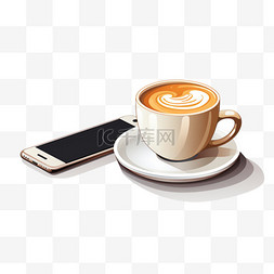 一杯咖啡和一部手机放在桌子上