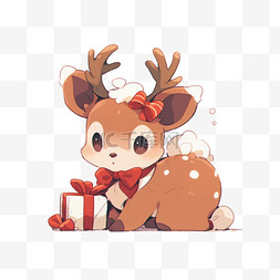 圣诞节小鹿礼物卡通手绘元素