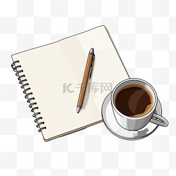 桌子上放着一杯咖啡和一本笔记本