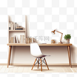 房间有图片_一间有桌子、椅子和书架的房间