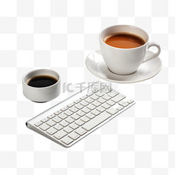 在键盘和鼠标旁边喝杯咖啡