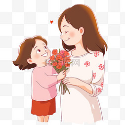 玫瑰花背景图片_孩子给妈妈献花卡通手绘元素感恩