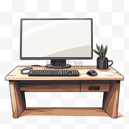 配有键盘、鼠标和显示器的电脑桌
