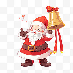 拿铃铛的圣诞老人图片_卡通手绘圣诞节圣诞老人拿着铃铛