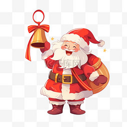拿铃铛的圣诞老人图片_圣诞节手绘元素圣诞老人拿着铃铛