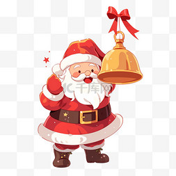 圣诞节手绘圣诞老人拿着铃铛卡通