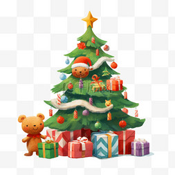 礼物树下图片_圣诞树礼物卡通手绘圣诞节元素