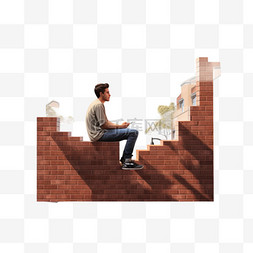 砖砌图片_坐在砖砌建筑外的椅子上的人