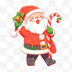圣诞节绿色帽子图片_圣诞节圣诞老人拿着拐棍手绘元素