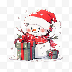 圣诞雪人的表情图片_圣诞节雪人拿着礼盒元素卡通手绘