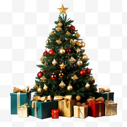 松树实拍图片_圣诞树礼物礼盒3d免抠元素圣诞节