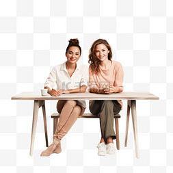 坐在白色桌子前的两个女人