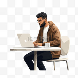坐在桌子旁拿着笔记本电脑的人