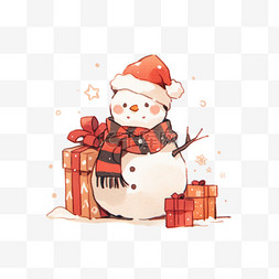 圣诞雪人的表情图片_圣诞节雪人拿着礼盒卡通手绘元素