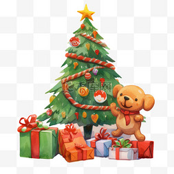 礼物树下图片_圣诞节圣诞树礼物手绘卡通元素