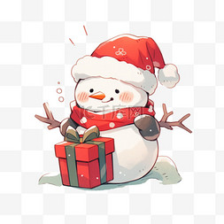 拿着礼盒的雪人图片_圣诞节手绘元素雪人拿着礼盒
