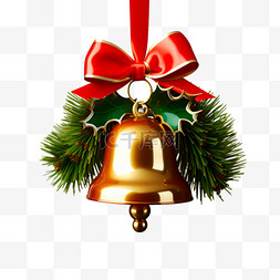 实拍松树图片_圣诞节圣诞装饰铃铛免抠3d元素
