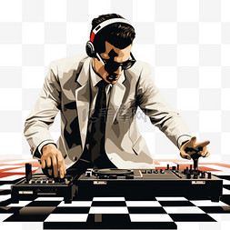 穿着黑白格子衬衫的男子玩DJ混音