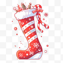 红背景条纹图片_卡通手绘圣诞节圣诞袜子元素