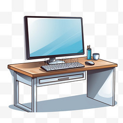 带显示器和键盘的电脑桌