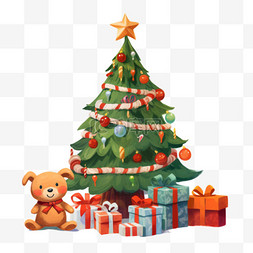 礼物树下图片_圣诞节圣诞树手绘礼物卡通元素