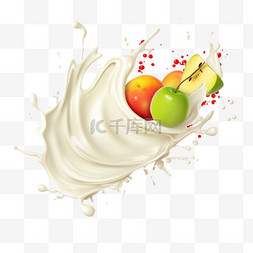 合成水果图片_水果牛奶合成元素立体免扣图案