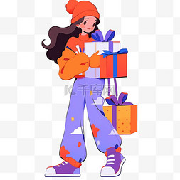 橙色纯色背景图图片_手绘元素时尚女孩购物卡通