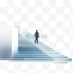 一个人走上一段楼梯