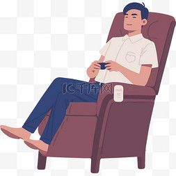 看手机矢量人物图片_躺在沙发按摩椅上打游戏的男人家