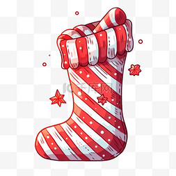 红背景条纹图片_圣诞节卡通手绘圣诞袜子元素
