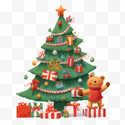 礼物树下图片_圣诞节圣诞树礼物手绘元素卡通