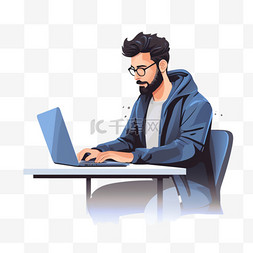 一名男子坐在桌子旁用笔记本电脑